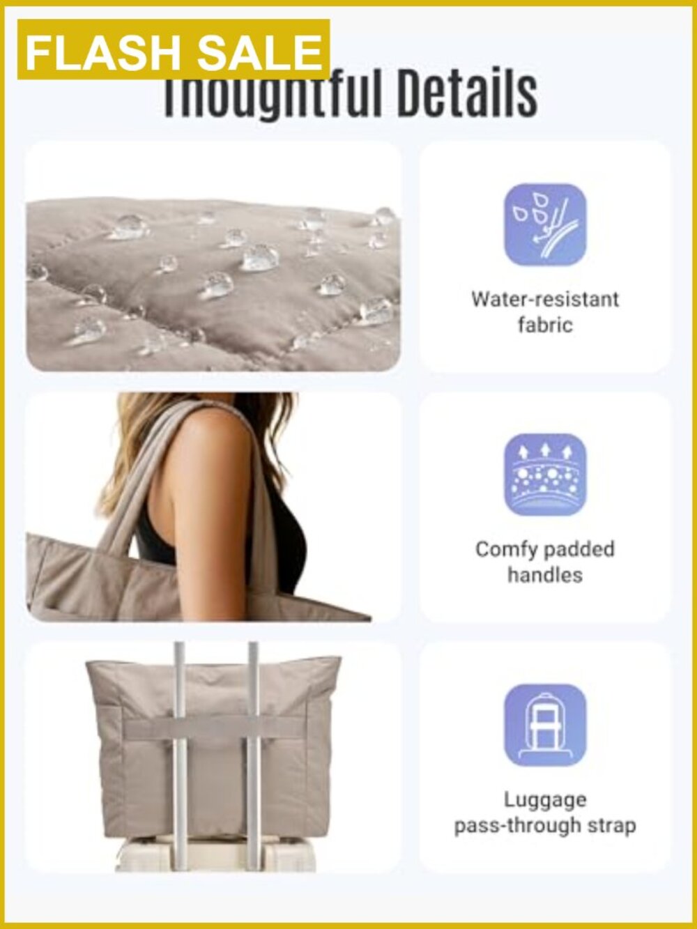 Puffy Tote Bag Set with Laptop Compartment, Lightweight Travel Handbags Set of 2 - Picture 6 of 7